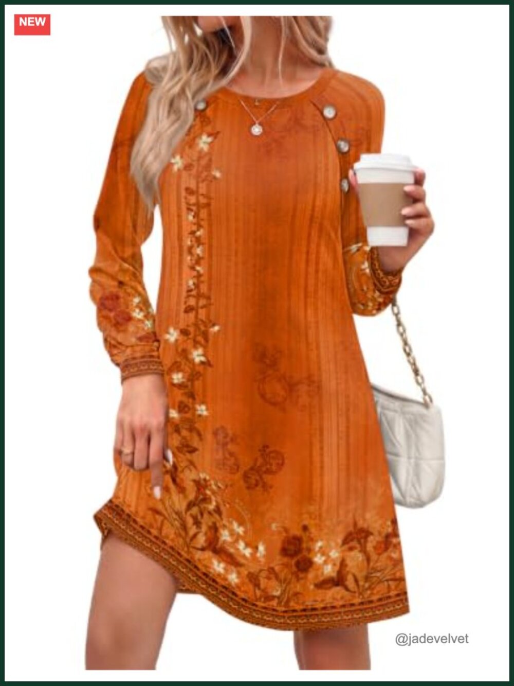 Long Sleeve A-Line Tunic Dress, Crew Neck Button Mini Dress with Pockets